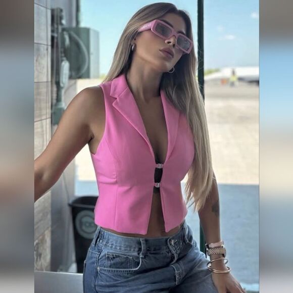 Zara NWTβTAILOREDβVESTβTOPβpink - Picture 2 of 11